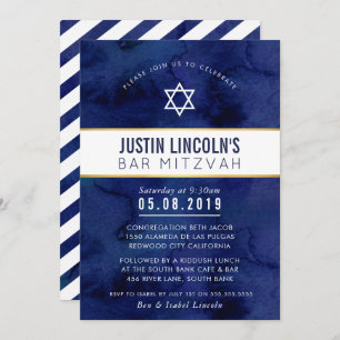 Invitation STYLISH BAR MITZVAH classe minima marine or bleu m
