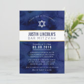 Invitation STYLISH BAR MITZVAH classe minimaliste marine bleu (Debout devant)