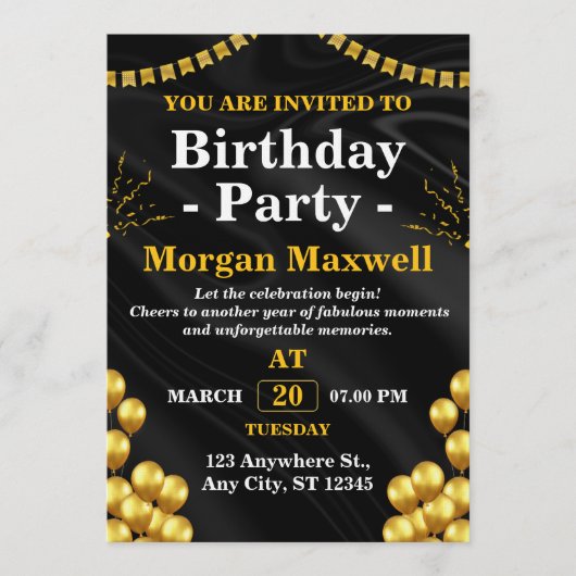 Invitation Stylish Birthday Party Card - CUSTOMIZABLE CARD (Devant)