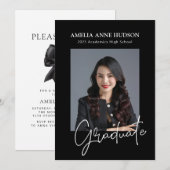 Invitation Stylish Black Bow 2025 Graduate Photo (Devant / Derrière)