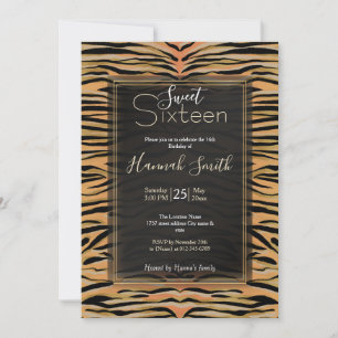 Invitation Stylish Black Gold Tiger Animal Print