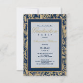 Invitation Stylish bleu marine or parties scintillant florale (Devant)