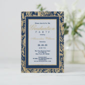 Invitation Stylish bleu marine or parties scintillant florale (Debout devant)