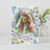 Invitation Stylish Blue & green First Holy Communion Floral (Debout devant)