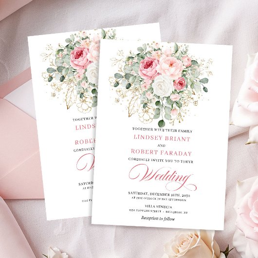 Invitation Stylish Blush Peony Gold Glitter Wedding Invite