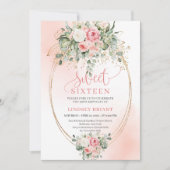Invitation Stylish Blush Roses Gold Script 16th Birthday  (Devant)