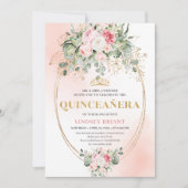 Invitation Stylish Blush Roses Greenery Quinceañera Invite (Devant)