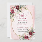 Invitation Stylish Boho Burgundy Blush Gold Floral Save date (Devant)