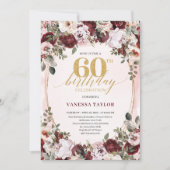 Invitation Stylish Boho Burgundy Floral 60th Birthday Invite (Devant)
