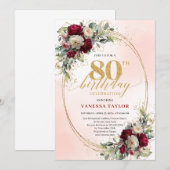 Invitation Stylish Boho Burgundy Gold 80th Birthday Invitatio (Devant / Derrière)