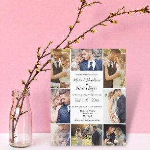 Invitation stylish chic 8 photos collage minimalist wedding