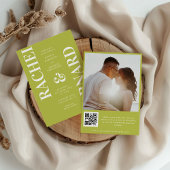Invitation Stylish Citrus Green Typography QR Code Wedding
