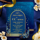 Invitation Stylish Classic Blue Gold Floral Birthday