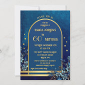 Invitation Stylish Classic Blue Gold Floral Birthday (Devant)