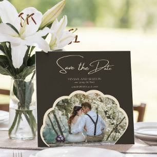 Invitation Stylish Dark Green Photo Enregistrer La Date