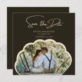 Invitation Stylish Dark Green Photo Enregistrer La Date (Devant / Derrière)