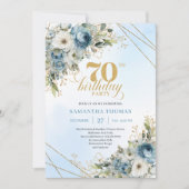 Invitation Stylish dusty blue eucalyptus gold 70th birthday  (Devant)