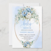 Invitation Stylish Dusty Blue Flowers Greenery Baby Shower (Devant)