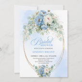 Invitation Stylish Dusty Blue Flowers Greenery Bridal Shower (Devant)