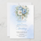 Invitation Stylish Dusty Blue Peony Gold Accent Wedding Invit (Devant)