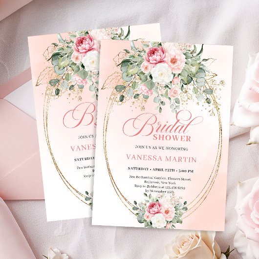 Invitation Stylish Dusty Pink Eucalyptus Bridal Shower Invite