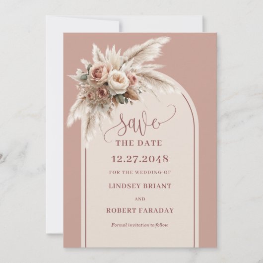 Invitation Stylish Dusty Pink Floral Arch Save the Date (Devant)