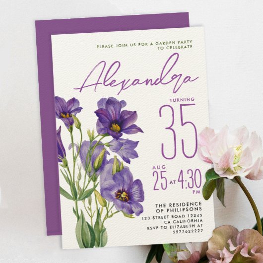 Invitation Stylish Feminine Violet violet Fleurs Botaniques