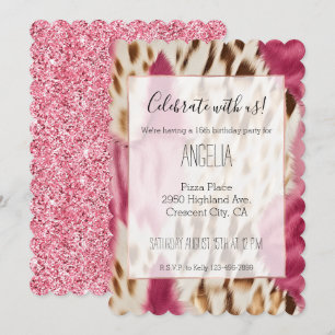 Invitation Stylish Girly Rose White Gold Zebra