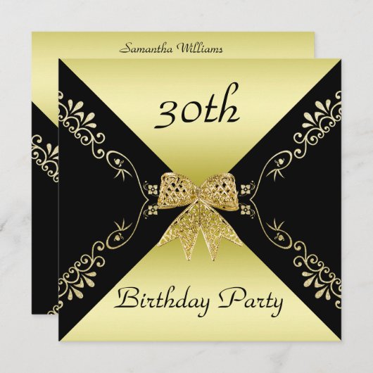 Invitation Stylish Gold & Black Bow Décoratif 30e anniversair (Devant / Derrière)