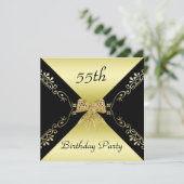 Invitation Stylish Gold & Black Bow Décoratif 55e anniversair (Debout devant)