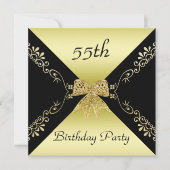 Invitation Stylish Gold & Black Bow Décoratif 55e anniversair (Devant)