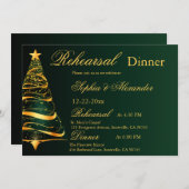 Invitation Stylish Golden Christmas arbre mariage répétition (Devant / Derrière)