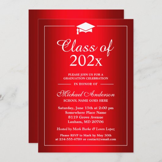 Invitation Stylish Gradient Hot Red Classe De Graduation Part (Devant / Derrière)