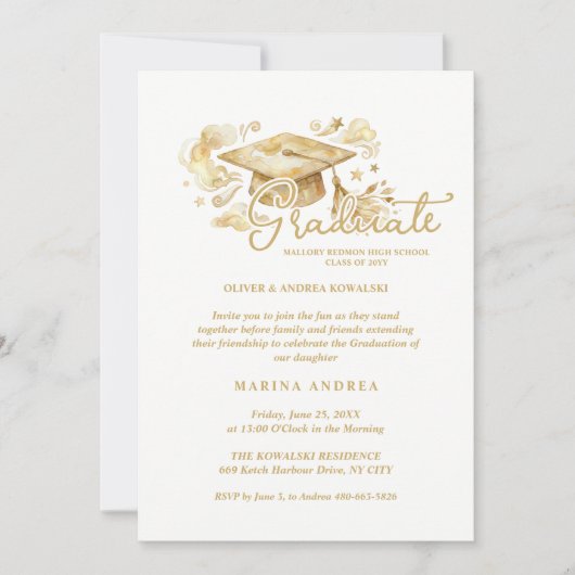 Invitation Stylish Graduate Cap in Beige Tones Graduation  (Devant)
