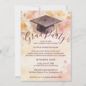 Invitation Stylish Graduation Cap 4-Photo Collage Floral (Devant)