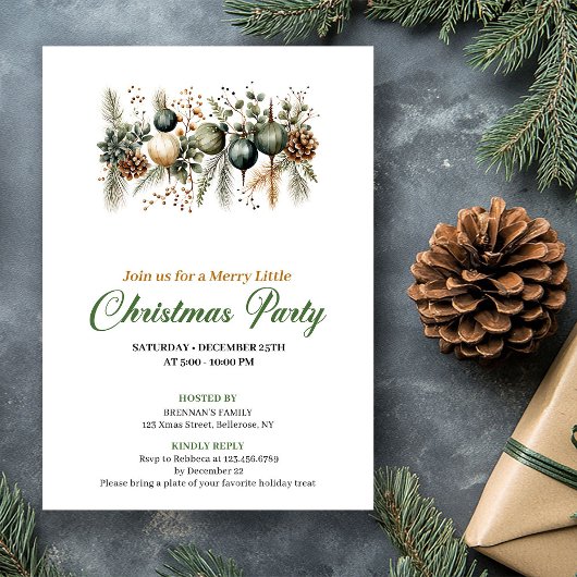 Invitation Stylish Green And Gold Christmas Tree Celebration