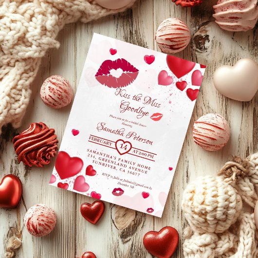 Invitation Stylish  Kiss Miss Goodbye Red Lips Bridal Shower