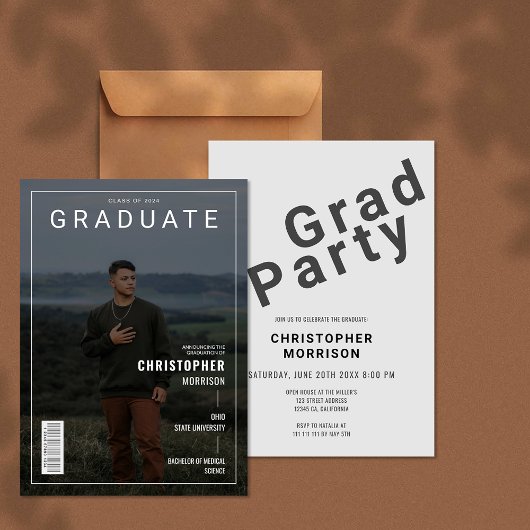 Invitation Stylish Magazine Couverture Photo Graduate Invitat
