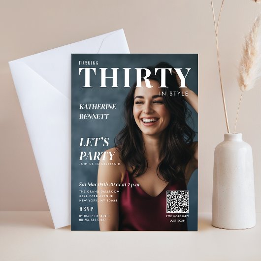 Invitation Stylish Magazine Cover Custom Photo 30th Birthday