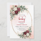 Invitation Stylish Maroon Flowers Greenery Baby Shower Invite (Devant)