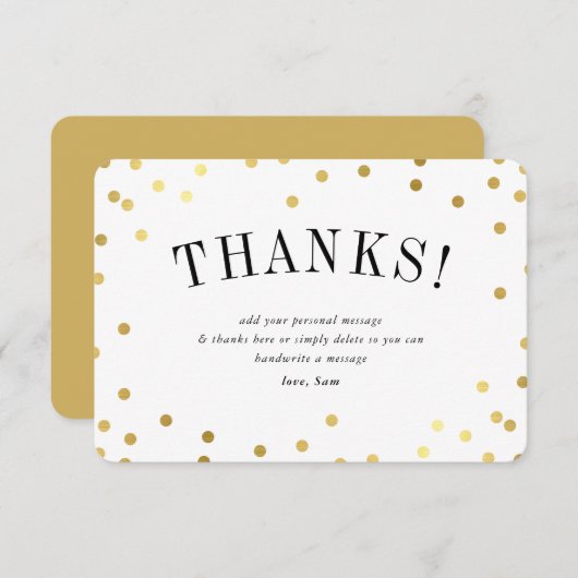 Invitation STYLISH MERCI mignon taches de confetti en or (Devant / Derrière)