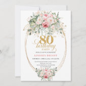 Invitation Stylish Minimal Blush Floral 80th Birthday Invite (Devant)