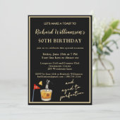 Invitation Stylish Modern Black & Gold 50th Birthday Party (Debout devant)