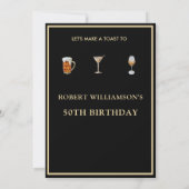 Invitation Stylish Modern Black & Gold 50th Birthday Party (Dos)