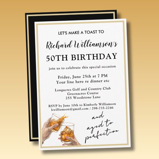Invitation Stylish Modern Black & Gold 50th Birthday Party