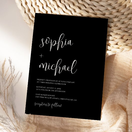 Invitation Stylish Modern Calligraphy Black Wedding