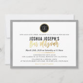 Invitation STYLISH MONOGRAM BAR MITZVAH en or noir script (Devant)