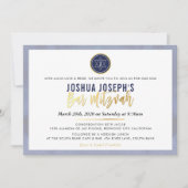 Invitation STYLISH MONOGRAM BAR MITZVAH marine bleu or script (Devant)