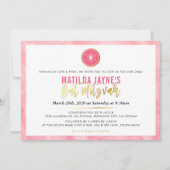 Invitation STYLISH MONOGRAM BAT MITZVAH corail rose or (Devant)