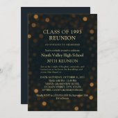 Invitation Stylish Navy Gold Bokeh 30th Class Reunion (Devant / Derrière)